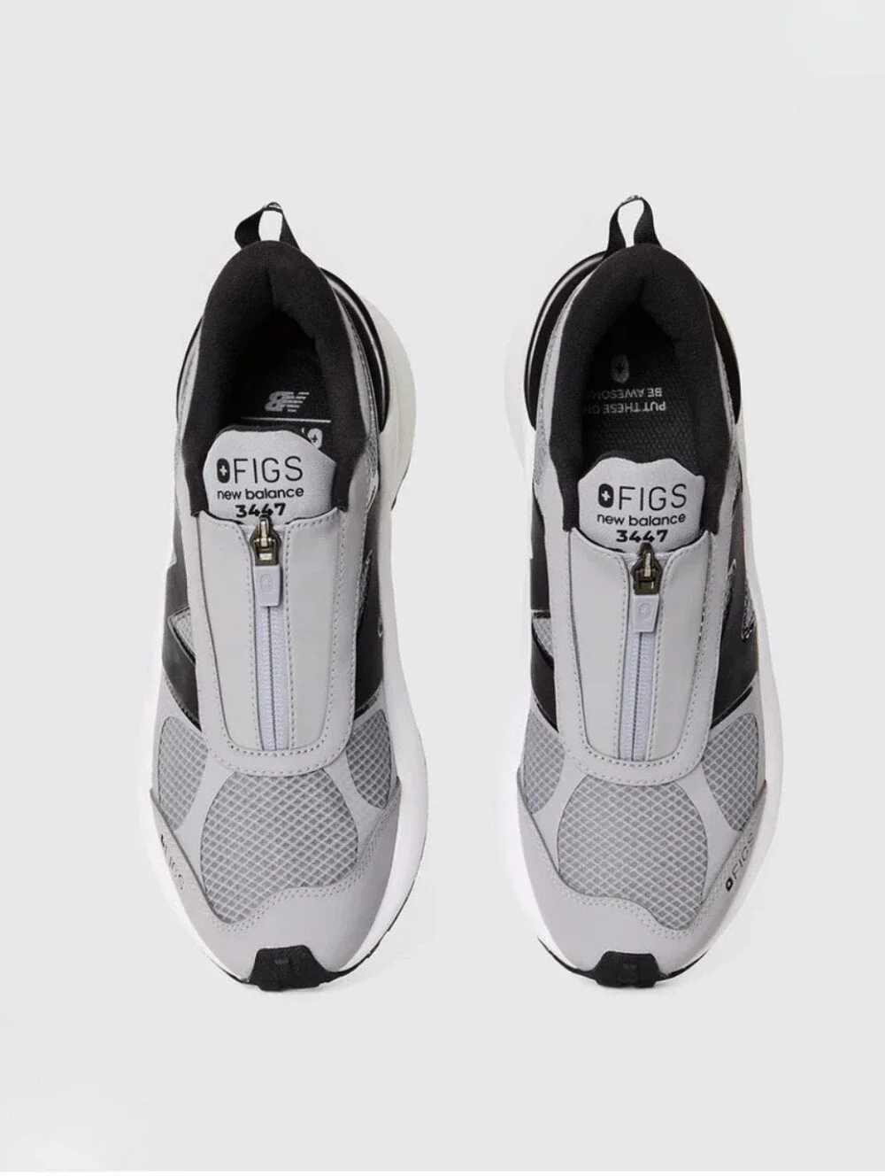 FIGS New Balance 3447 Water Resistant Zip Nursing Shoes Size 10 Grey Black EUC